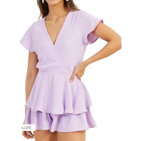 Altard State Double Layered Ruffle Purple Romper - Picture 1 of 9